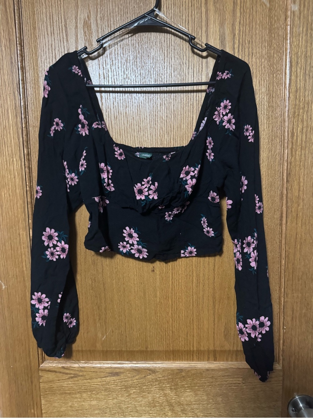 wild fable Black Crop Top with Pink Floral Print